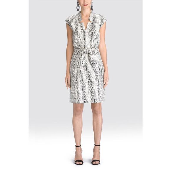 Josie Natori Raindrops Tie Front Sheath Dress in Black White Size 2 - Picture 1 of 9
